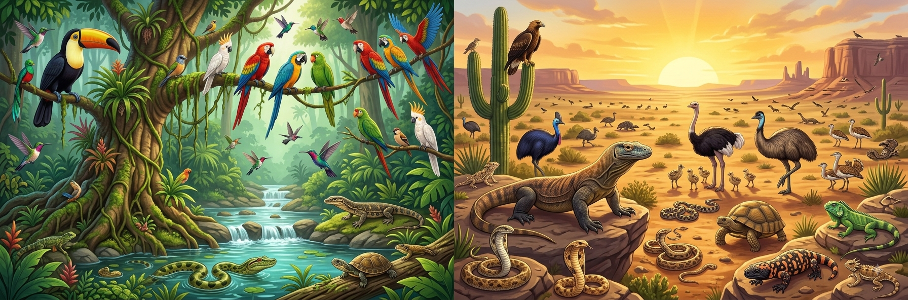 Birds & Reptiles illustration